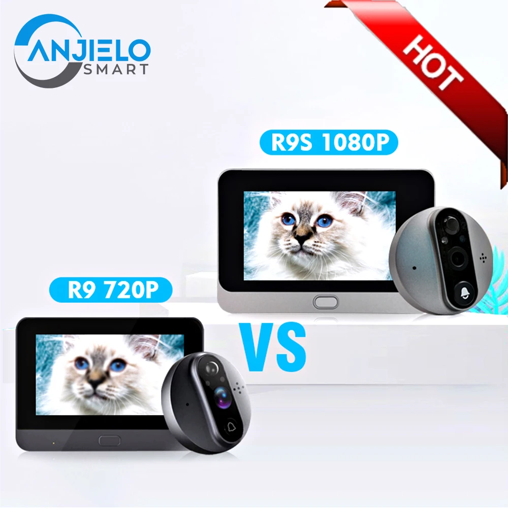 Anjielosmart 1080P 4.3 inch Peephole Digital Doorbell Camera Smart Home Outdoor Monitor 120° Peephole Viewer Cat Eye Door Bell