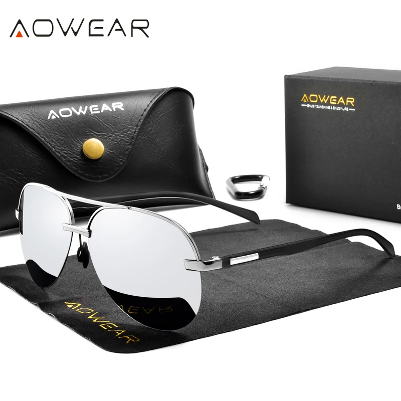 Фото Солнечные очки AOWEAR зеркальные поляризационные женские, роскошные качественные солнцезащитные, оверсайз, без оправы, с антибликовым покрыт... №4