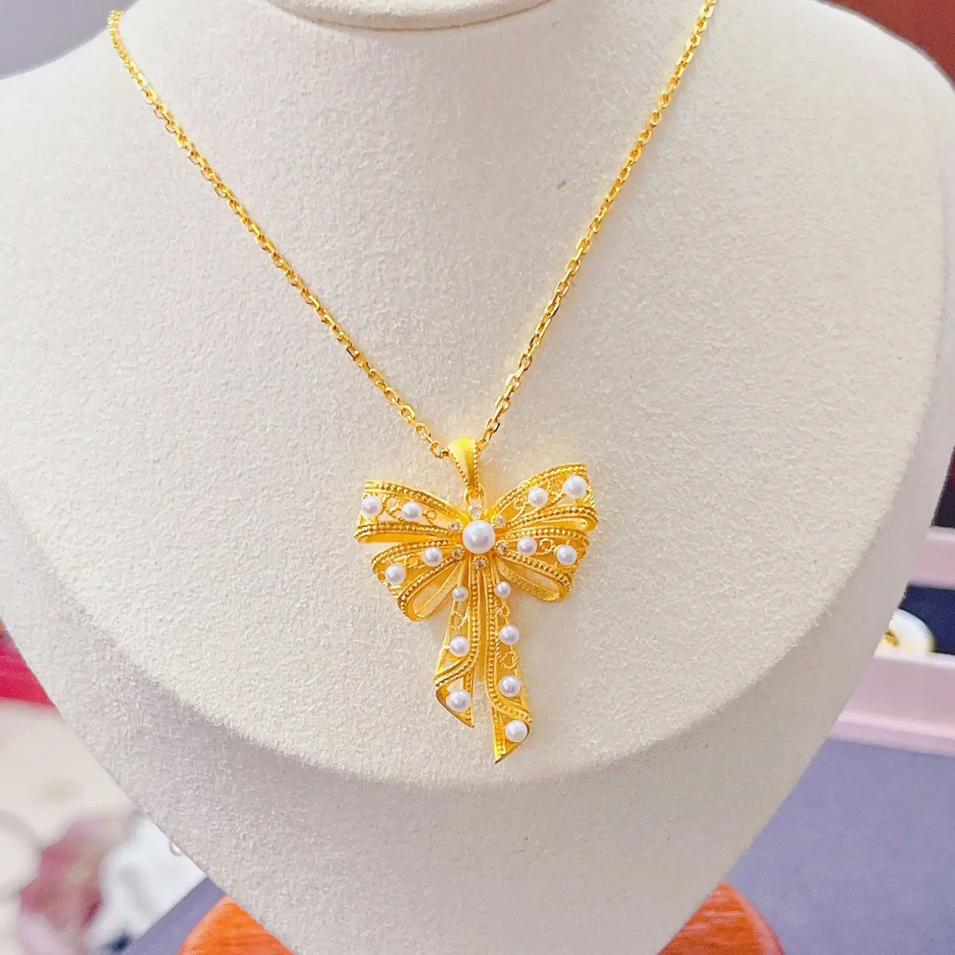 Высококачественное женское однотонное золотое колье с бантом кулон на ключицу