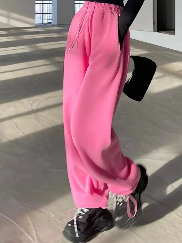 

QWEEK Oversize Pink Joggers Sweatpants Women Y2K Streetwear Jogging Sports Pants Korean Fashion Casual Wide Leg Trousers Female