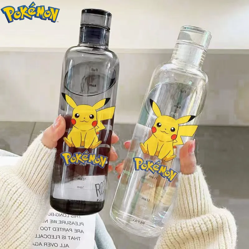 

500ML Pokemon Pikachu Sports Water Cup Cute Cartoon Plastic Cup with Time Scale Water Bottle Students Outdoor Couple Cup