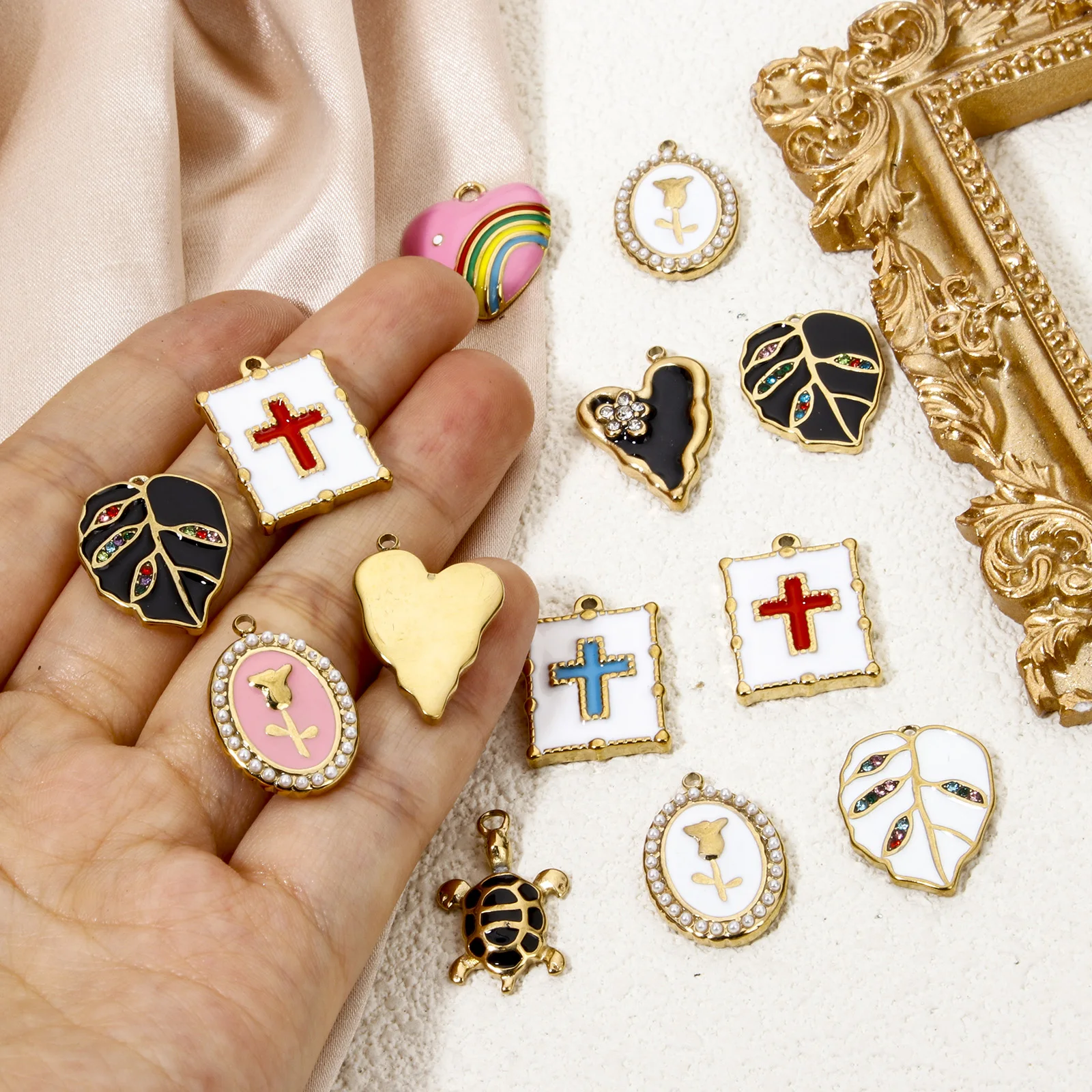 1 шт. Элегантные Подвески из нержавеющей стали разноцветная овальная роза цветок