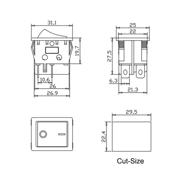 KCD4 Красный кулисный переключатель 250 В 16 А 6-контактный электрический выключатель