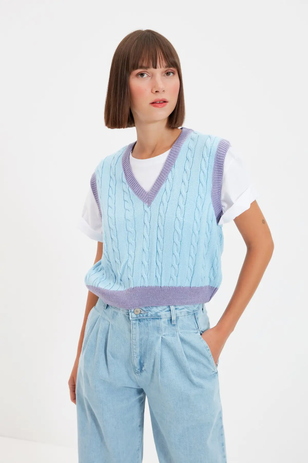 Трикотажный Джемпер с v-образным вырезом TWOAW22BZ0060 | Женская одежда