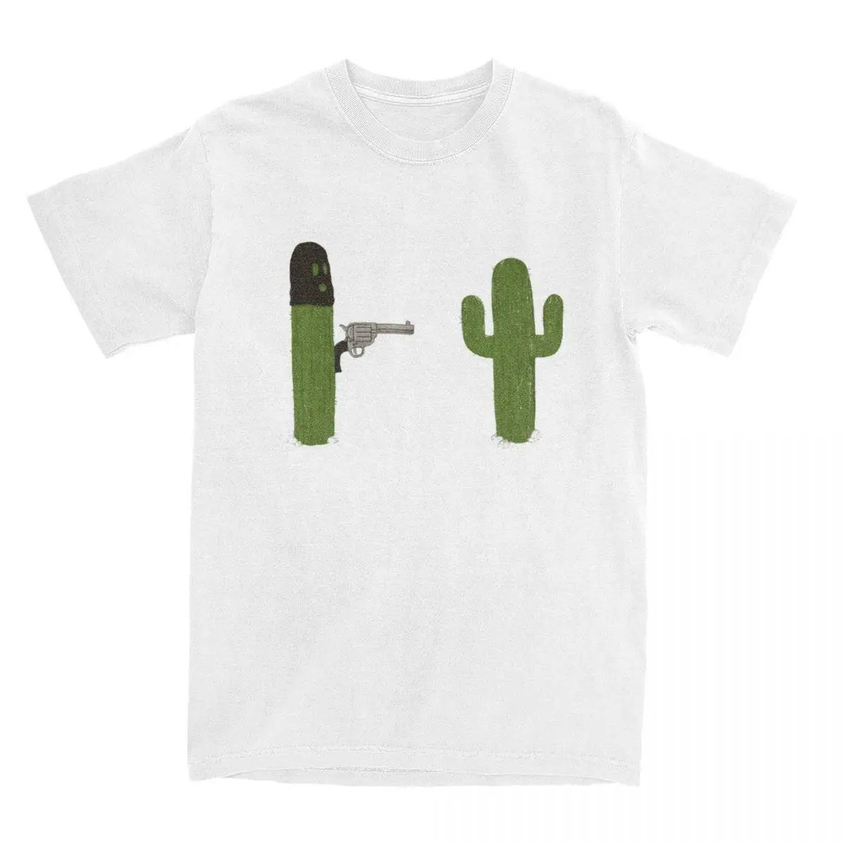 Humor Cactus Stick'em Up Gun Funny Plant T-Shirts Men Round Collar Pure Cotton T Shirt Short Sleeve Tee Shirt Printed Tops