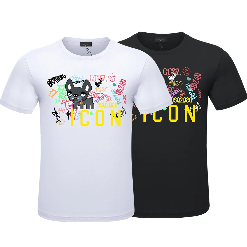 

dsq2 summer style ICON Letters 100% cotton Men's and Women's T-shirt casual O-Neck T-shirt short sleeve tees T-shirt for men