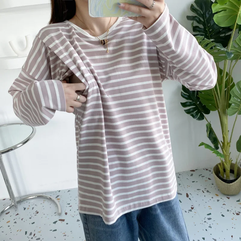 

Топ для беременных Полосатый с длинным рукавом Футболка свободная и повседневная одежда для грудного вскармливания в послеродовой период Весенняя осенняя одежда для беременных