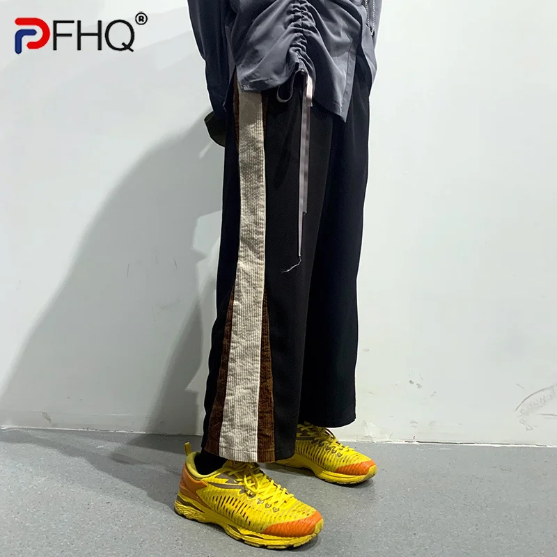 

Укороченные вельветовые брюки PFHQ с широкими штанинами, индивидуальная уличная одежда, прямые мужские брюки контрастной расцветки, 2023, модные 21F1464