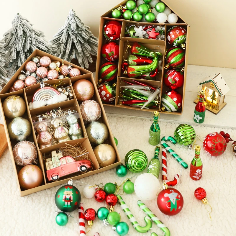 

70 Pcs Christmas Ball Gift Box Set Christmas Tree Hanging Balls Sequined Shiny Xmas Foam Bauble Pendant Home Decoration 2023