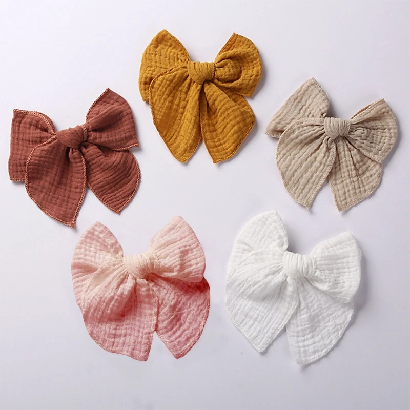 

Baby Girls Cute Bowknot Hair Clips Muslin Bows Hairpins for Children Hairgrips Princess Barrettes