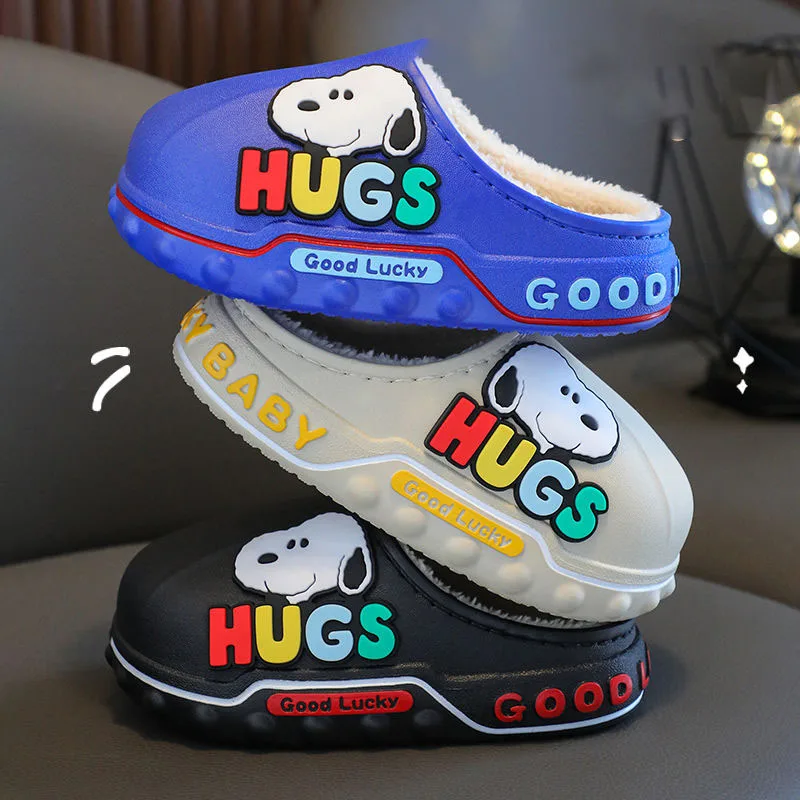 

Kawaii Snoopy Anime Kids Cotton Slippers Autumn Winter Warm Indoor Non-Slip Waterproof Cute Cartoon Slippers Girl Christmas Gift