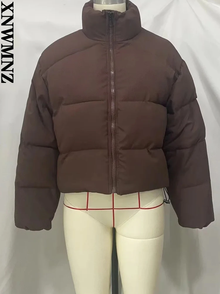 XNWMNZ 2022 Women Fashion Short Loose Thick Jacket Cotton-Padded Winter Long Sleeve Parkas Female Warm Oversized Solid Coat