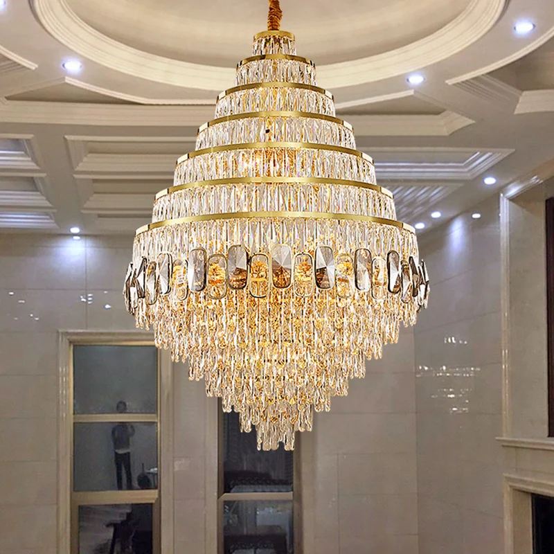 

Top Luxury Crystal Chandelier Hall living room Large Hanging Light Fixture Staircase Villa Hotel Lobby Theater Indoor Lighting