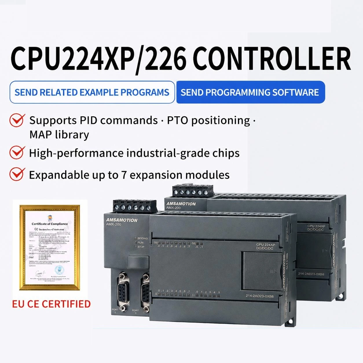 Фото Промышленный контроллер автоматизации CPU224XP PLC AMX-200 214-2BD23-0XB8 216-2BD23 2AD23, совместимый с Siemens S7-200 №1
