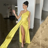 xijun dignified one shoulder yellow prom dresses gorgeous corset bodycon party dresses ruched high split noble evening dresses