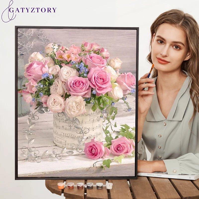 

GATYZTORY акриловая краска по номерам для взрослых, Краска на холсте, Раскрашивание цветов по номерам, домашний декор, поделки для взрослых