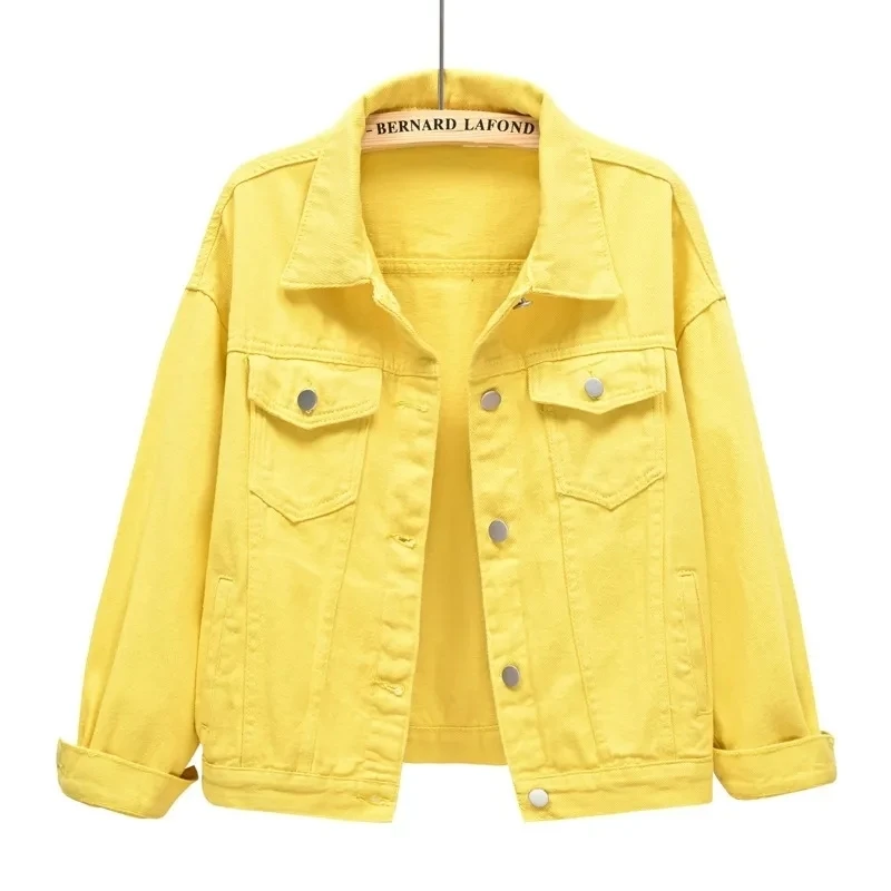 

Куртка женская джинсовая свободного покроя, базовое пальто из денима, модная верхняя одежда фиолетового и желтого цветов, весна-осень 2023