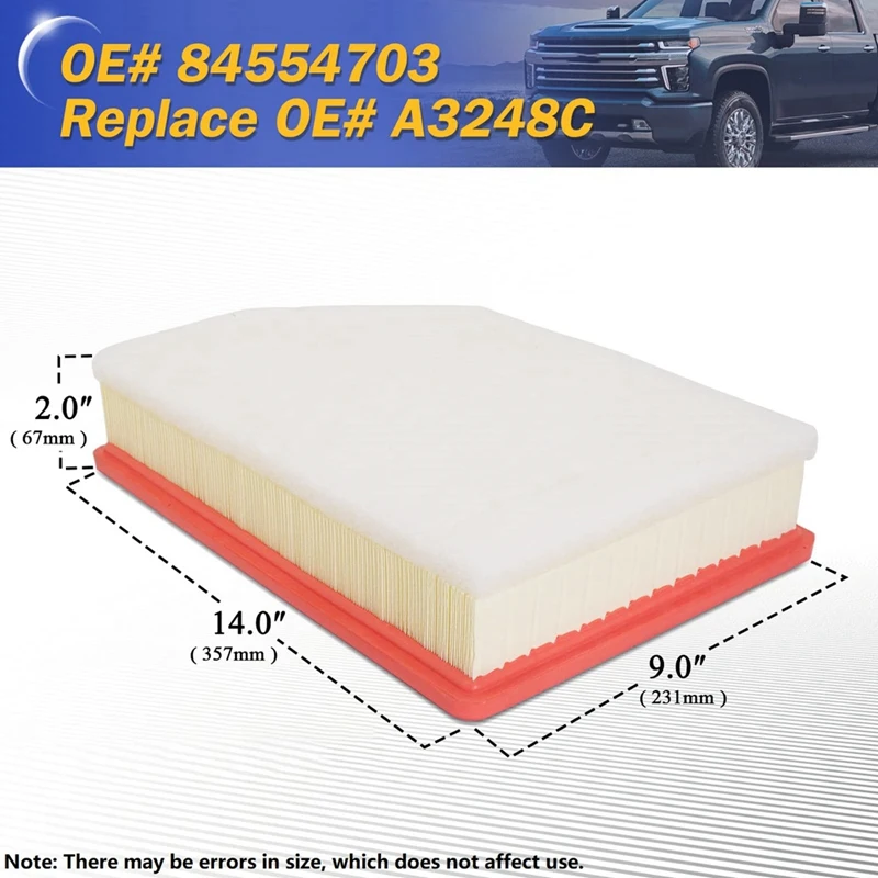 Воздушный фильтр двигателя A3248C 84554703-2020 для Chevy Silverado Gmc Sierra 2023 HD 2500 3500 л (только
