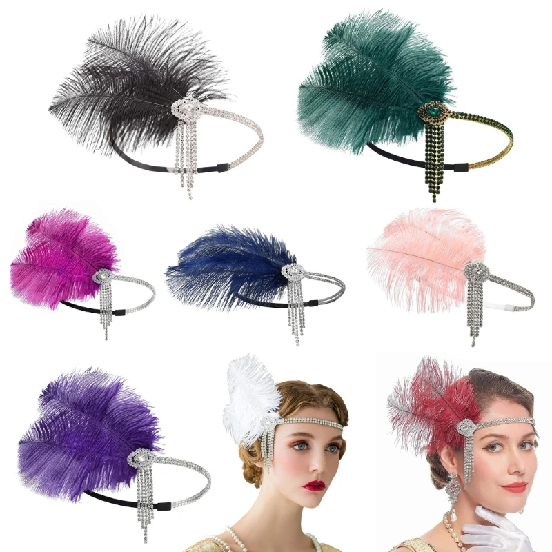 

Feather Flapper Headbands 1920s Prom Queen Headpiece for Special Event Wedding DropShip