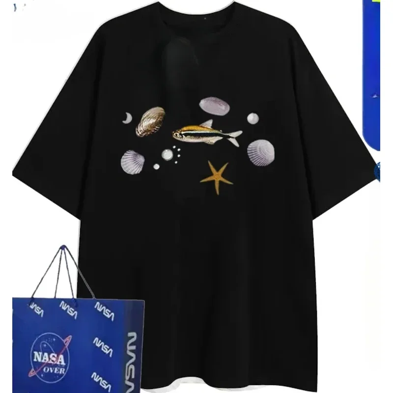 Мужская и женская футболка с принтом Sea World Повседневная Свободная коротким