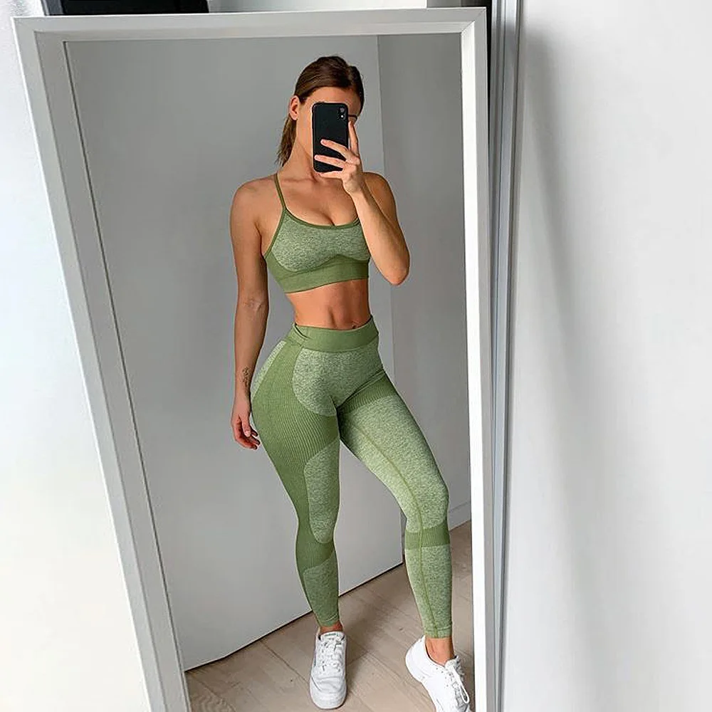 

Women Fitness Yoga Sets Newest Seamless Sports Suits High Waist GYM Fitness Pants Sportswear Workout Bra+Leggings