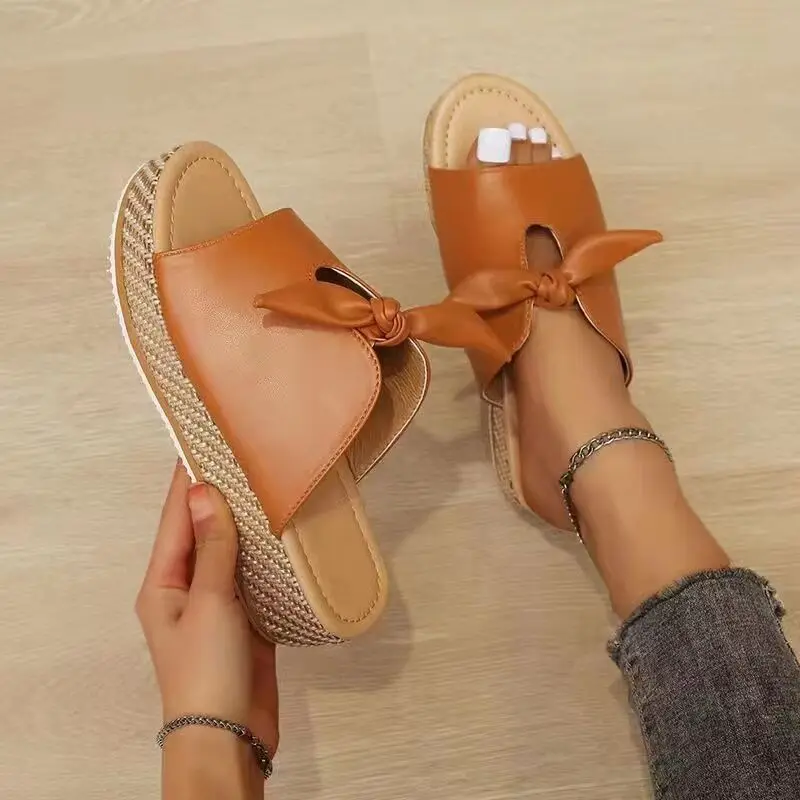 

2022 Women Summer Sandals Woman Shoes Woman Slip on Bow Flip Flops Summer Beach Slippers Flat Female Shoes Non-slip Wedge Shoes
