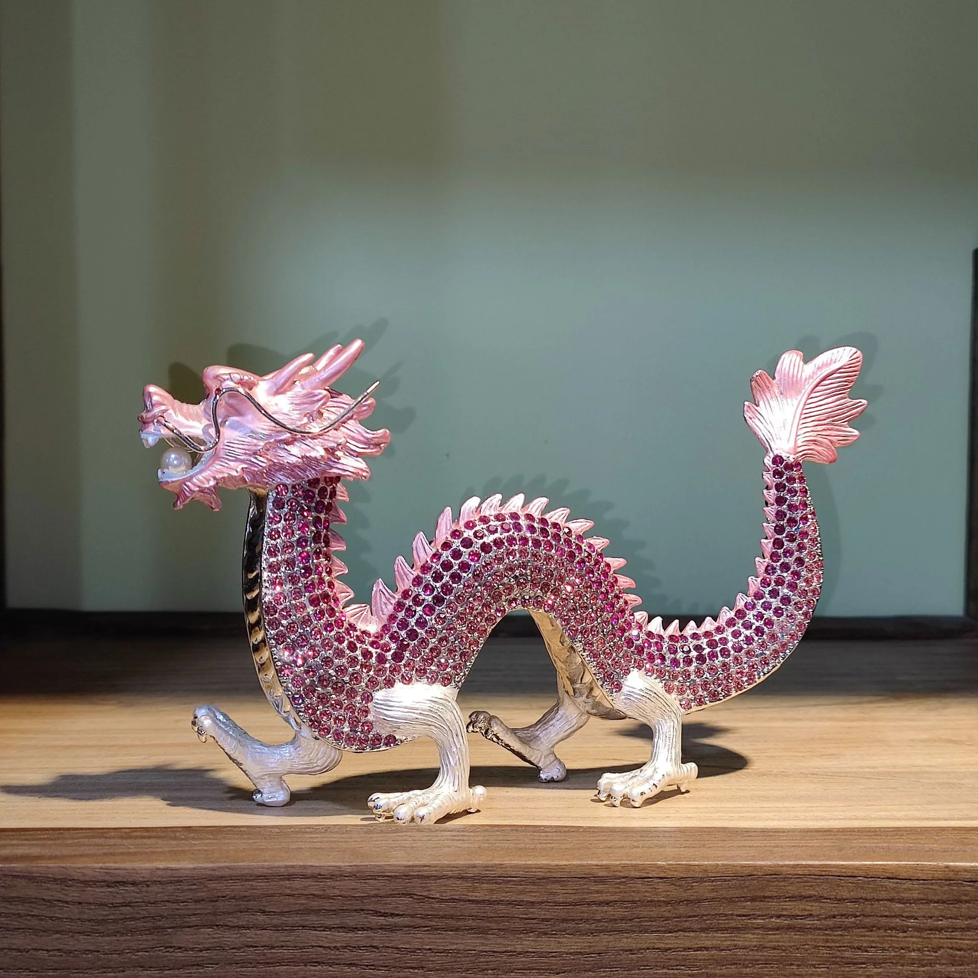 8.8 Inch Metal Dragon Figurine Trinket Fengshui Dragon Statue Souvenir Collectible Casket Decor Business Gift Silver Dragon