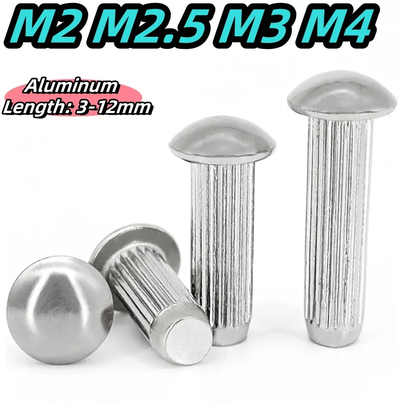 

Твердая заклепка M2 M2.5 M3 M4 Алюминиевая заклепка с круглой головкой Заклепка с цветочным стержнем, используемая для этикетки, длина таблички с именем L = 3-12 мм