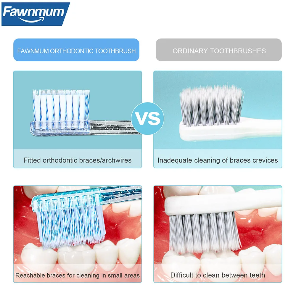 2 шт. чистые ортодонтические брекеты зубная щетка профессиональная для глубокой