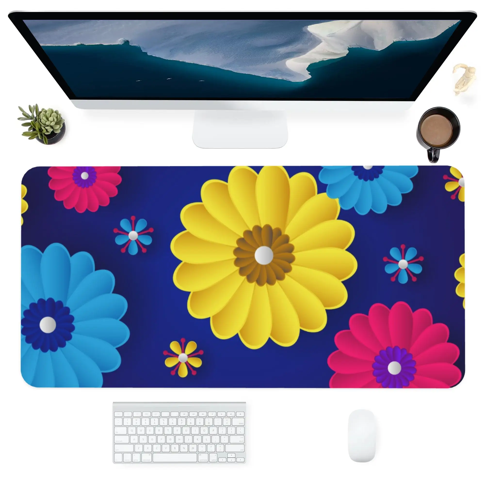 

Mouse Pad Computer Office Supplie Accessorie Kawaii Customized Personalized Desk Mat Mousepad Yellow Blue Spiral Pattern Flowers