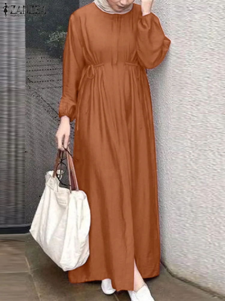 

Модное мусульманское платье ZANZEA с индейкой, хиджаб, женские платья с длинным рукавом и круглым вырезом, женское элегантное ТРАПЕЦИЕВИДНОЕ ПЛАТЬЕ на шнуровке, Абая, кафтан 2023