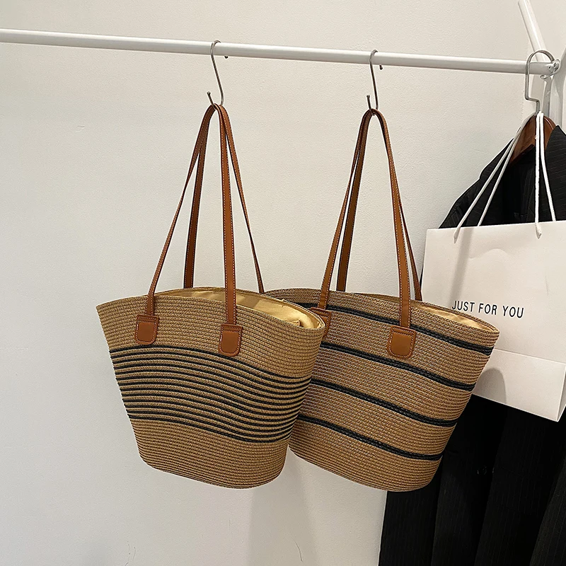 Large Capacity Handbags Lady Casual Tote Sac Fashion Shoulder Bags Designer Stripes Straw Bag Women Travel Beach Top-Handle Bags