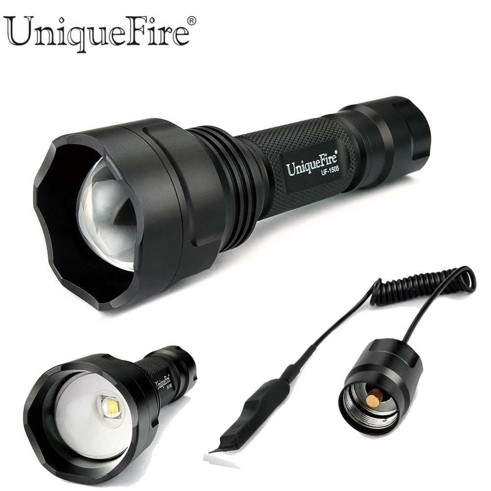 

UniqueFire UF1505 XML T6 Led Zoom 5 Mode Waterproof Lamp Self-defense Flashlight Torch+Remote Pressure Switch