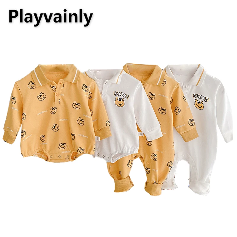 

Весна 2022, боди в Корейском стиле для маленьких девочек и мальчиков, белый, желтый, комбинезон с отложным воротником и длинными рукавами, моде...