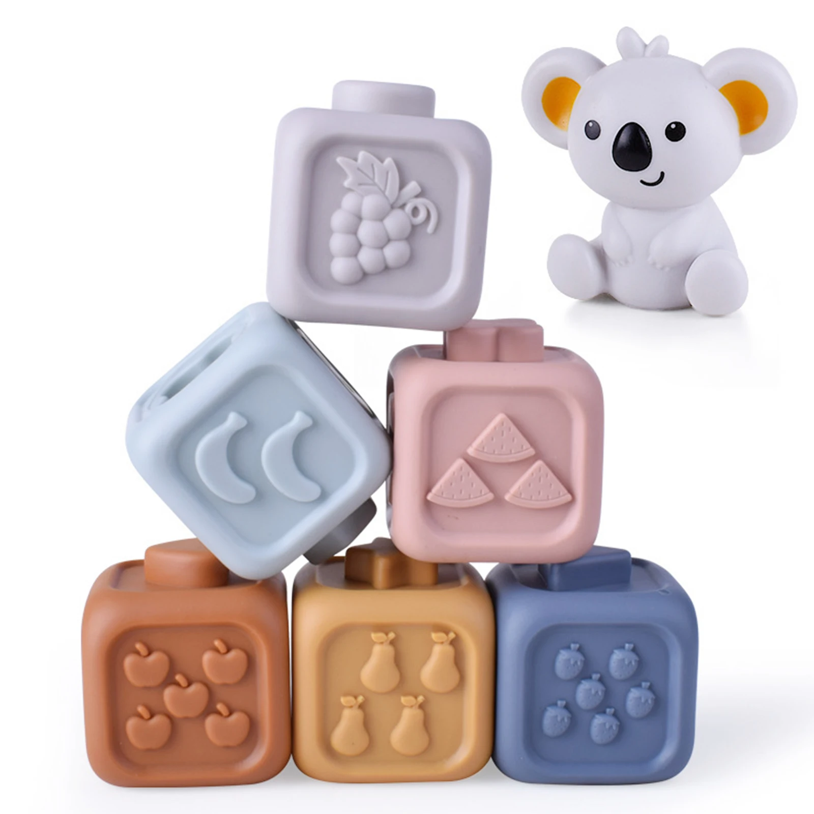 Silicone Building Blocks Soft Cartoon Animal Koala Stacking Shape Sorting Montessori Preschool Educational Silicone Teething Toy
