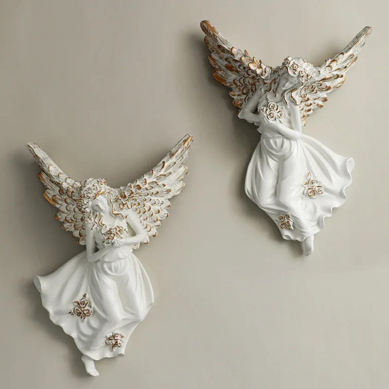

European-style Angel Wall Hanging Creative Resin Elf Statue Decorative Bottle Container Living Room Hanging Flower Arrangement