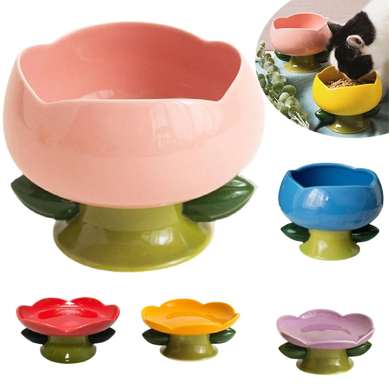 

Керамическая тарелка-кормушка для домашних животных, нескользящая, в форме цветка, для предотвращения переворота шейного отдела позвоночн...