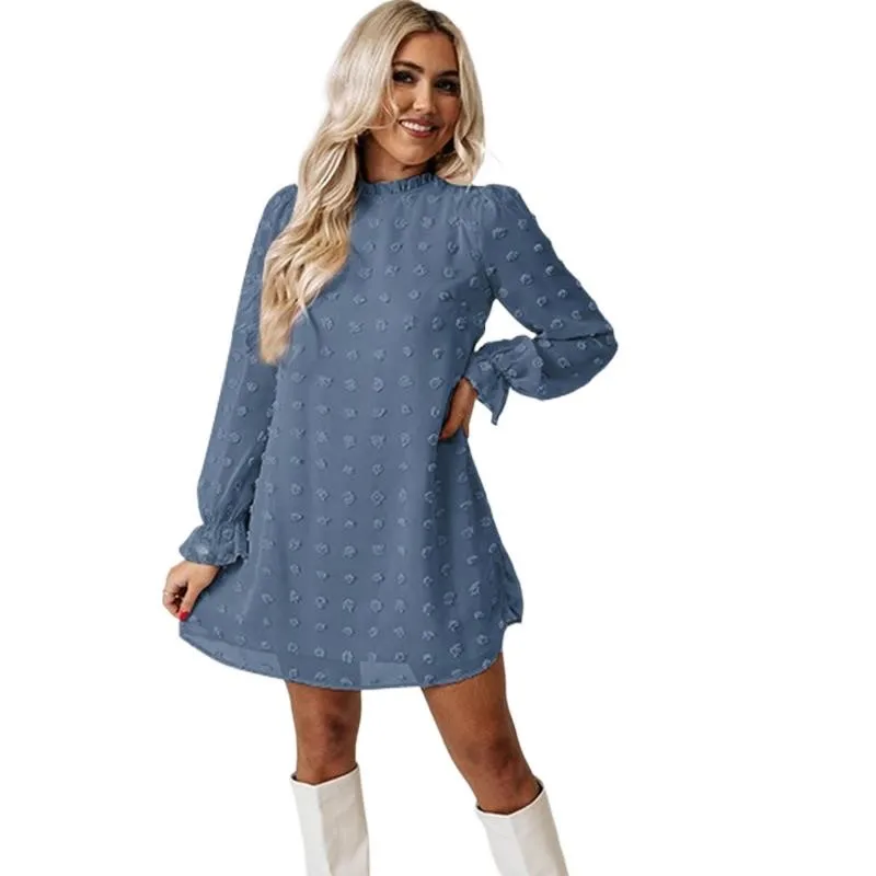 

Woman Clothes Long Sleeve Solid Dress Fashion Dot Pom Pom Dress 2022 New Loose Casual Vestidos Elegant A Line Lady vestidos New