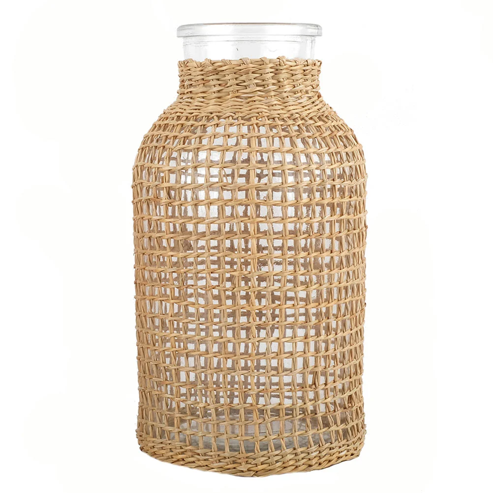 

Vase Flowerpot Vases Seagrass Wickerrattan Woven Container Decorative Planter Farmhouse Transparent Rustic Bottle Dryarrangement