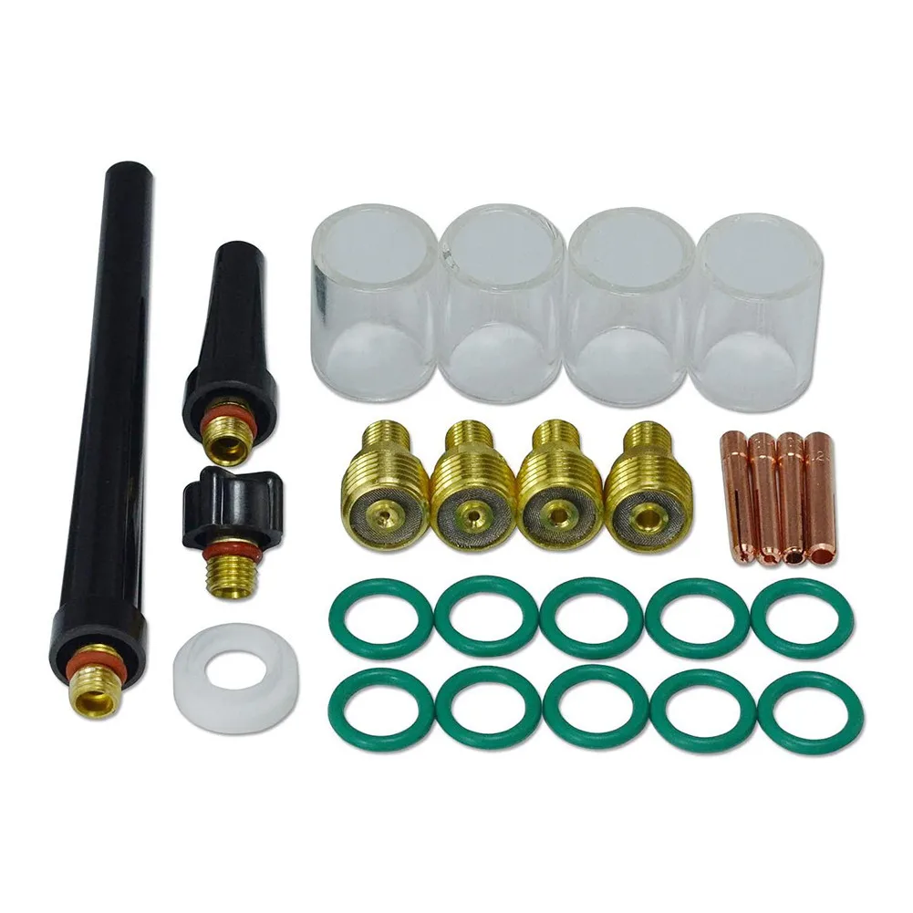 

Professional TIG Gas Lens Collet Body Cup Kit—26 Piece Set for DB SR WP 9 20 25 TIG Welding Torch All Inclusive Welding Solution