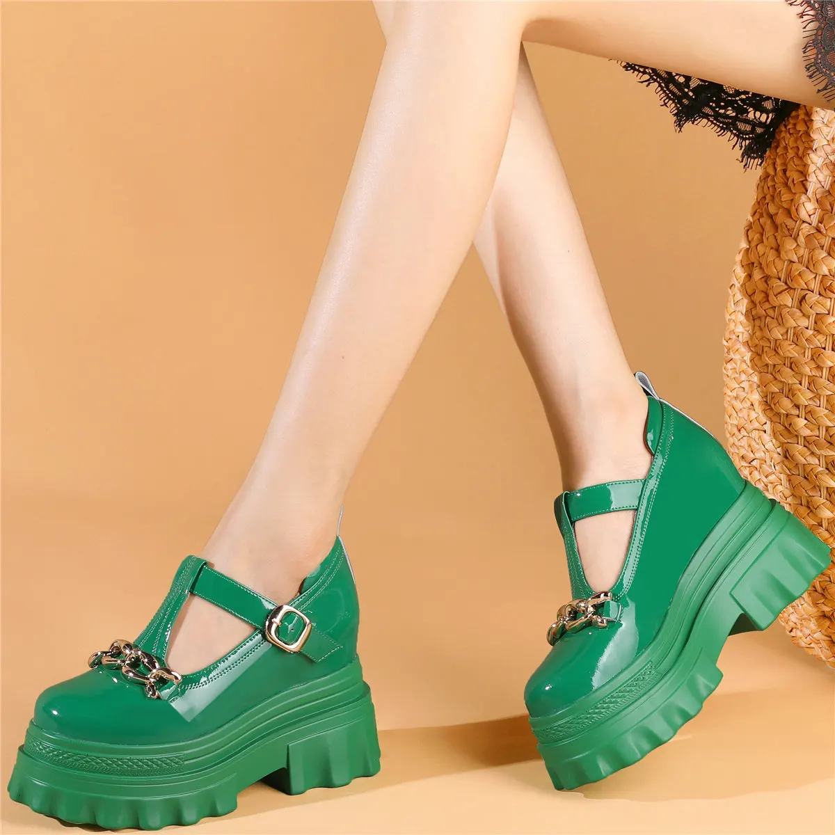 2022 Platform Pumps Shoes Women Genuine Leather Wedges High Heel Martin Boots Female Low Top Round Toe Mary Janes Casual Shoes