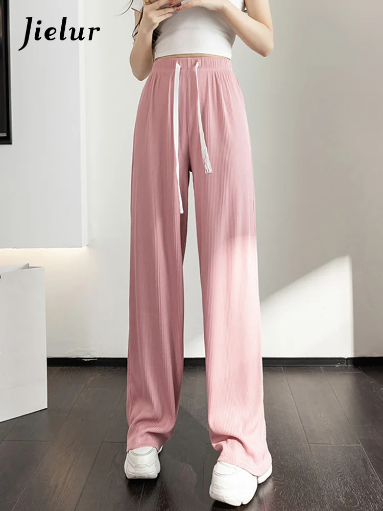 

Basic Trousers Spring Summer New Solid Color High Waist Loose Women's Pants Apricot Blue Pink Wide Leg Pants Female