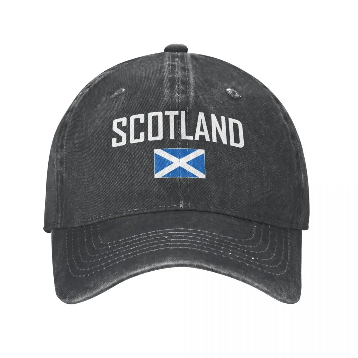 

Men Baseball Cap Scotland Flag And Font Charcoal Washed Denim Classic Vintage Cotton Dad Trucker Hat Unisex Adult