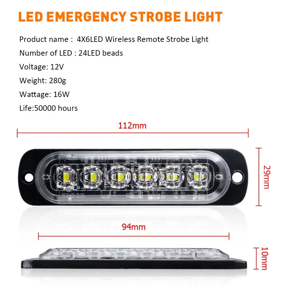 4x6LED 12V мигающий фонарь заднего света Беспроводное дистанционное освещение для