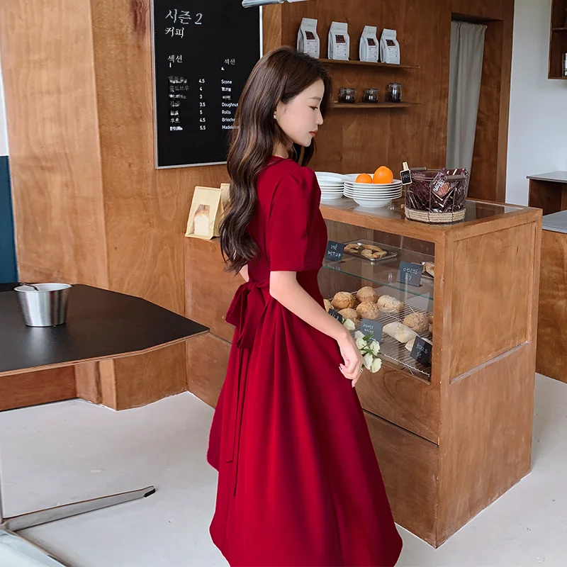Красное женское летнее платье новинка 2024 деловое высокого качества с облегающей