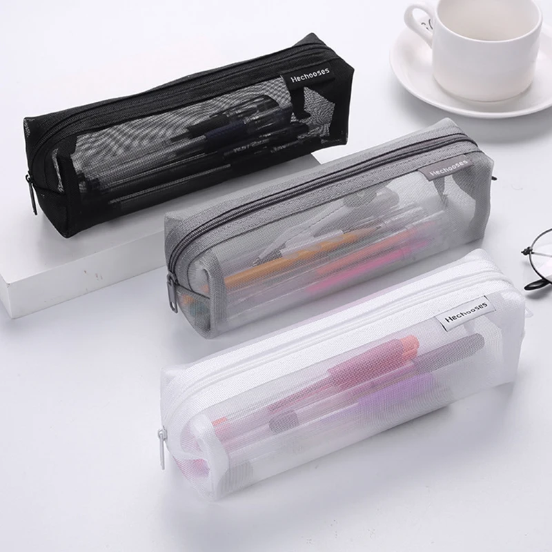 

1 Pcs Portable Pencil Case Storage Pen Bag Simple Mesh Transparent Zipper Pouch Mini Cute Stationery Pouch Office School Supply