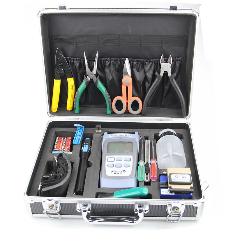 16 in 1 Optical fiber cold junction kit set toolbox 30mw 30KM vfl power meter fiber cleaver CFS-2 stripper FC-6S Kevlar scissors