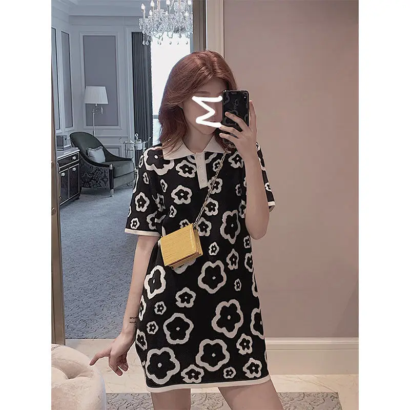 

Spring and Summer Ice Silk Polo Dress Women's Red Girlfriends 2022 Loose Fashion Short Sleeve T-shirt Skirt to Cover Belly