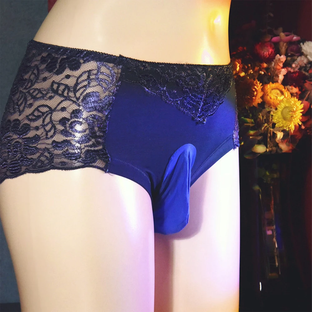 

Men Lace See-Through Underwear Sexy Sissy Bugle Pouch Briefs Thin Hollow Out Thong Panties Breathable Brief Erotic Hombre