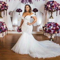 african mermaid wedding dress plus size off the shoulder bridal gowns lace appliqued beaded vestido de noiva robe de soriee